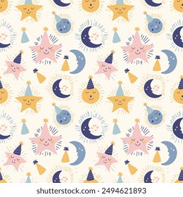 Abstract moon and star seamless pattern 