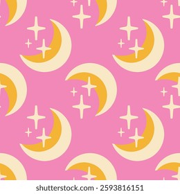 Abstract moon and stars seamless pattern for wrapping paper, fabric