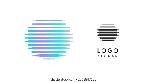 Símbolo de luna Abstractas, letra O, logotipo con líneas de gradiente Horizontal, logotipo de gradiente dinámico para empresas tecnológicas, desarrollo de software y marcas innovadoras. Ilustración vectorial.