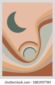 Abstract moon wavy wall art, with neutral color. Background vector Ilustration. Can use for poster, social media and banner.