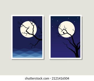 
Abstract Moonlight Tree Wall Art Set