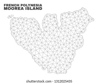 Abstract Moorea Island map isolated on a white background. Triangular mesh model in black color of Moorea Island map. Polygonal geographic scheme designed for political illustrations.