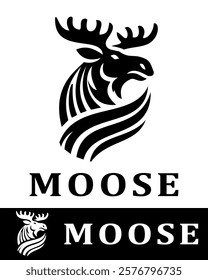 Abstract moose logo featuring bold lines and wave-like patterns in a modern minimalist design