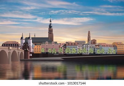 abstract morning background with panorama of Heidelberg