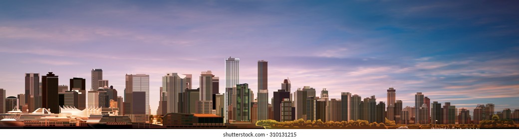 abstract morning background with panorama of vancouver