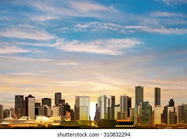 abstract morning background with panorama of Vancouver and clouds