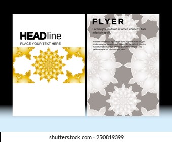 Abstract Moroccan Geometric Brochure Flyer design Layout vector template in A4 size, vertical, CMYK colors, free fonts are used. Good document structure.