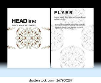 Abstract Moroccan Geometric Brochure Flyer design Layout vector template in A4 size, vertical, free fonts are used. Good document structure.
