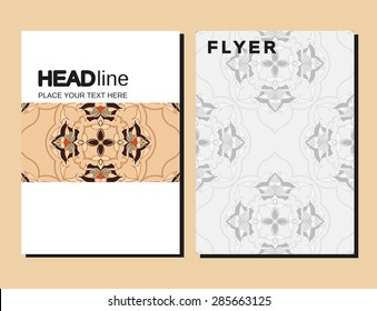 Abstract Moroccan Geometric Brochure Flyer design Layout vector template in A4 size, vertical, free fonts are used. Good document structure.