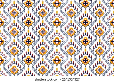 Abstract Moroccan geometric ethnic seamless pattern design. Aztec fabric carpet mandala ornament boho native chevron textile decoration wallpaper Tribal turkey traditional embroidery vector background