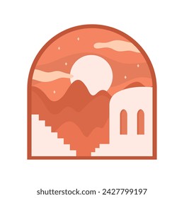 Abstract moroccan landscape. Traditional Moroccan architecture and building cartoon vector illustration