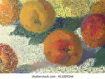 Abstract mosaic apples.Mosaic background. Abstract nature backdrop. Oil painting simulation with mosaic elements.