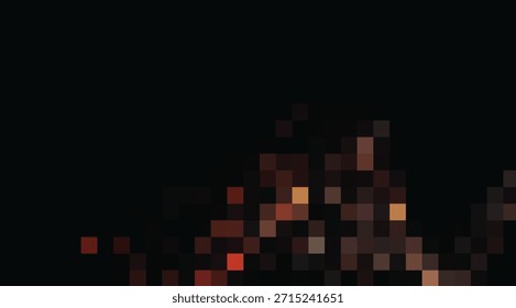 Abstractas arte de mosaico con luces pixeladas de color naranja cálido y marrón dispersas sobre un fondo negro oscuro, creando un efecto visual dinámico y texturizado perfecto para fondos digitales o