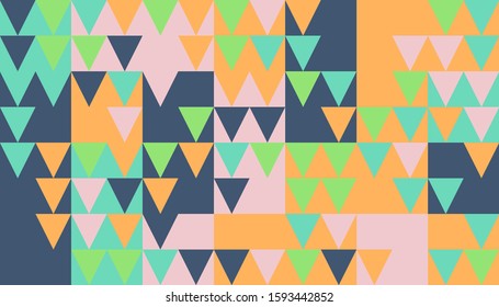 Abstract mosaic artwork design with simple shapes and figures. Geometrical pattern graphics with basic form and elements. Perfect for web banner, business presentation, branding package, fabric print.