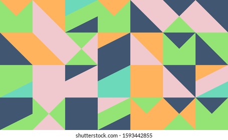 Abstract mosaic artwork design with simple shapes and figures. Geometrical pattern graphics with basic form and elements. Perfect for web banner, business presentation, branding package, fabric print.