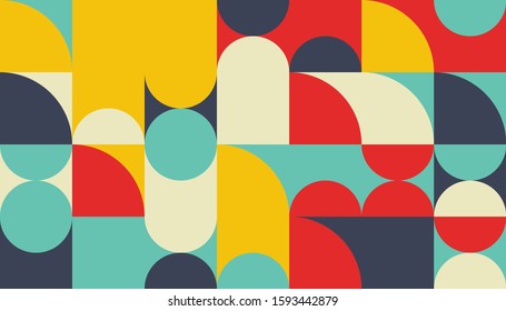 Abstract mosaic artwork design with simple shapes and figures. Geometrical pattern graphics with basic form and elements. Perfect for web banner, business presentation, branding package, fabric print.