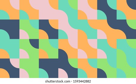 Abstract mosaic artwork design with simple shapes and figures. Geometrical pattern graphics with basic form and elements. Perfect for web banner, business presentation, branding package, fabric print.