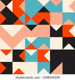 Abstract mosaic artwork design with simple shapes and figures. Geometrical pattern graphics with basic form and elements. Perfect for web banner, business presentation, branding package, fabric print.