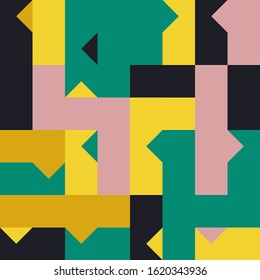 Abstract mosaic artwork design with simple shapes and figures. Geometrical pattern graphics with basic form and elements. Perfect for web banner, business presentation, branding package, fabric print.