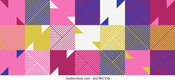 Abstract mosaic artwork design with simple shapes and figures. Geometrical pattern graphics with basic form and elements. Perfect for web banner, business presentation, branding package, fabric print.