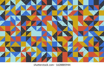 Abstract mosaic artwork design with simple shapes and figures. Geometrical pattern graphics with basic form and elements. Perfect for web banner, business presentation, branding package, fabric print.