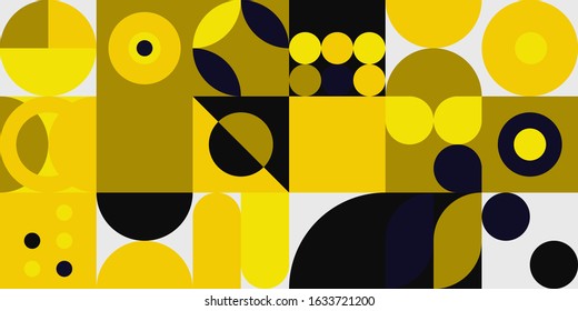 Abstract mosaic artwork design with simple shapes and figures. Geometrical pattern graphics with basic form and elements. Perfect for web banner, business presentation, branding package, fabric print.