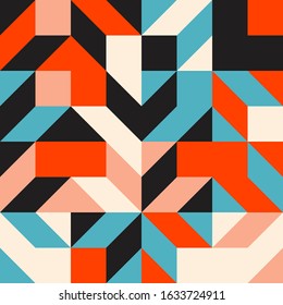 Abstract mosaic artwork design with simple shapes and figures. Geometrical pattern graphics with basic form and elements. Perfect for web banner, business presentation, branding package, fabric print.