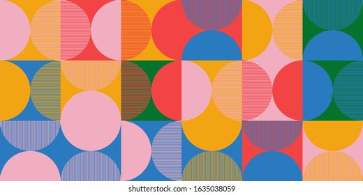 Abstract mosaic artwork design with simple shapes and figures. Geometrical pattern graphics with basic form and elements. Perfect for web banner, business presentation, branding package, fabric print.