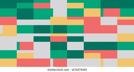 Abstract mosaic artwork design with simple shapes and figures. Geometrical pattern graphics with basic form and elements. Perfect for web banner, business presentation, branding package, fabric print.