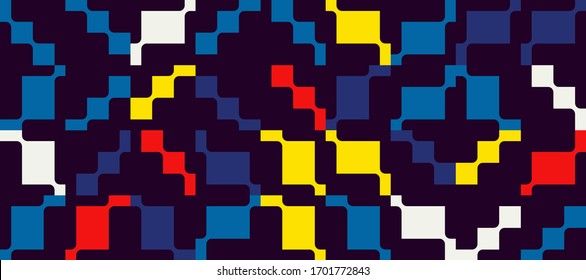 Abstract mosaic artwork design with simple shapes and figures. Geometrical pattern graphics with basic form and elements. Perfect for web banner, business presentation, branding package, fabric print.