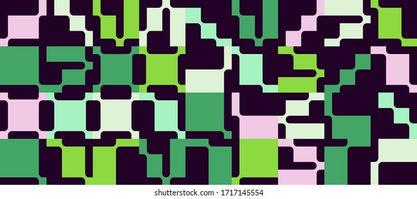 Abstract mosaic artwork design with simple shapes and figures. Geometrical pattern graphics with basic form and elements. Perfect for web banner, business presentation, branding package, fabric print.