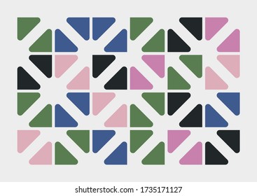 Abstract mosaic artwork design with simple shapes and figures. Geometrical pattern graphics with basic form and elements. Perfect for web banner, business presentation, branding package, fabric print.