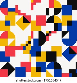 Resumen de diseño de arte de mosaicos con formas y figuras simples. Gráficos de patrones geométricos con forma y elementos básicos. Perfecto para banner web, presentación de negocios, paquete de marca, impresión de tela.
