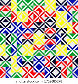 Abstract mosaic artwork design with simple shapes and figures. Geometrical pattern graphics with basic form and elements. Perfect for web banner, business presentation, branding package, fabric print.