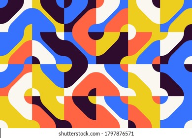Abstract mosaic artwork design with simple shapes and figures. Geometrical pattern graphics with basic form and elements. Perfect for web banner, business presentation, branding package, fabric print.