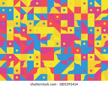 Abstract mosaic artwork design with simple shapes and figures. Geometrical pattern graphics with basic form and elements. Perfect for web banner, business presentation, branding package, fabric print.