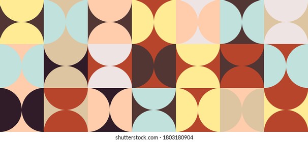 Abstract mosaic artwork design with simple shapes and figures. Geometrical pattern graphics with basic form and elements. Perfect for web banner, business presentation, branding package, fabric print.