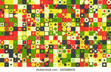 Abstract mosaic artwork design with simple shapes and figures. Geometrical pattern graphics with basic form and elements. Perfect for web banner, business presentation, branding package, fabric print.