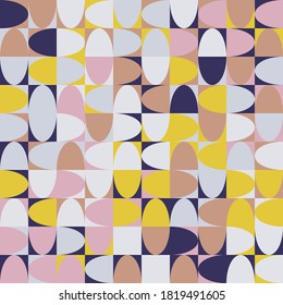Abstract mosaic artwork design with simple shapes and figures. Geometrical pattern graphics with basic form and elements. Perfect for web banner, business presentation, branding package, fabric print.