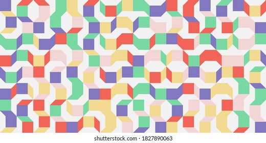 Abstract mosaic artwork design with simple shapes and figures. Geometrical pattern graphics with basic form and elements. Perfect for web banner, business presentation, branding package, fabric print.