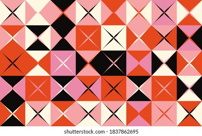 Abstract mosaic artwork design with simple shapes and figures. Geometrical pattern graphics with basic form and elements. Perfect for web banner, business presentation, branding package, fabric print.