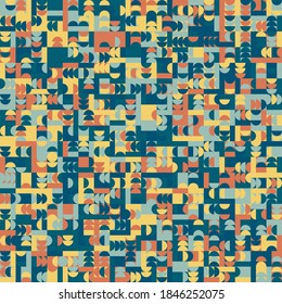 Abstract mosaic artwork design with simple shapes and figures. Geometrical pattern graphics with basic form and elements. Perfect for web banner, business presentation, branding package, fabric print.