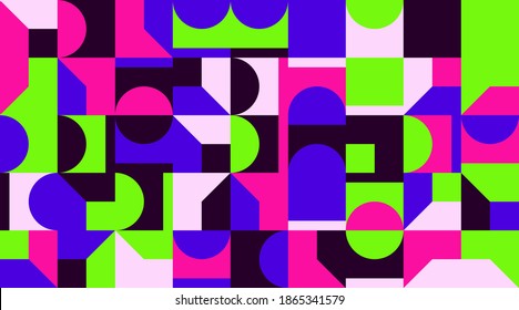 Abstract mosaic artwork design with simple shapes and figures. Geometrical pattern graphics with basic form and elements. Perfect for web banner, business presentation, branding package, fabric print.