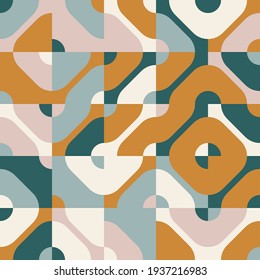 Abstract mosaic artwork design with simple shapes and figures. Geometrical pattern graphics with basic form and elements. Perfect for web banner, business presentation, branding package, fabric print.