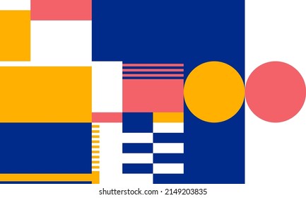 Abstract Mosaic Artwork Design With Simple Shapes And Figures. Geometrical Pattern Graphics With Basic Form And Elements. Perfect For Web Banner, Business Presentation, Branding Package, Fabric Print.