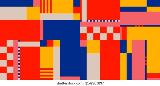 Resumen De Diseño De Material Artístico Mosaico Con Formas Y Figuras Simples. Gráficos De Patrones Geométricos Con Forma Básica Y Elementos. Perfecto Para Banner Web, Presentación Empresarial, Paquete De Marcas, Impresión De Tela.