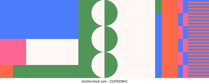 Abstract Mosaic Artwork Design With Simple Shapes And Figures. Geometrical Pattern Graphics With Basic Form And Elements. Perfect For Web Banner, Business Presentation, Branding Package, Fabric Print.
