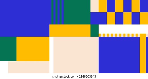 Abstract Mosaic Artwork Design With Simple Shapes And Figures. Geometrical Pattern Graphics With Basic Form And Elements. Perfect For Web Banner, Business Presentation, Branding Package, Fabric Print.