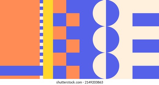 Abstract Mosaic Artwork Design With Simple Shapes And Figures. Geometrical Pattern Graphics With Basic Form And Elements. Perfect For Web Banner, Business Presentation, Branding Package, Fabric Print.