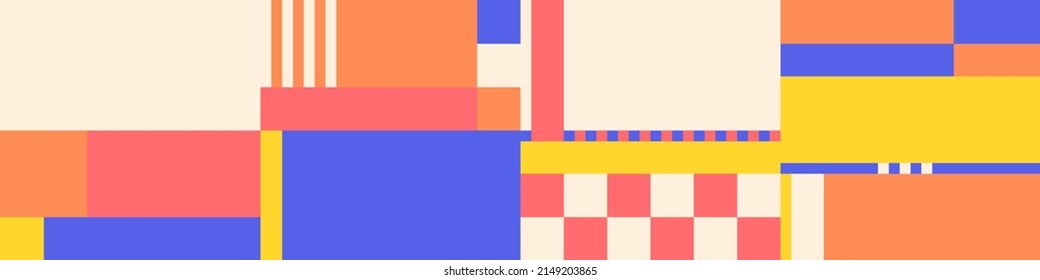 Resumen De Diseño De Material Artístico Mosaico Con Formas Y Figuras Simples. Gráficos De Patrones Geométricos Con Forma Básica Y Elementos. Perfecto Para Banner Web, Presentación Empresarial, Paquete De Marcas, Impresión De Tela.